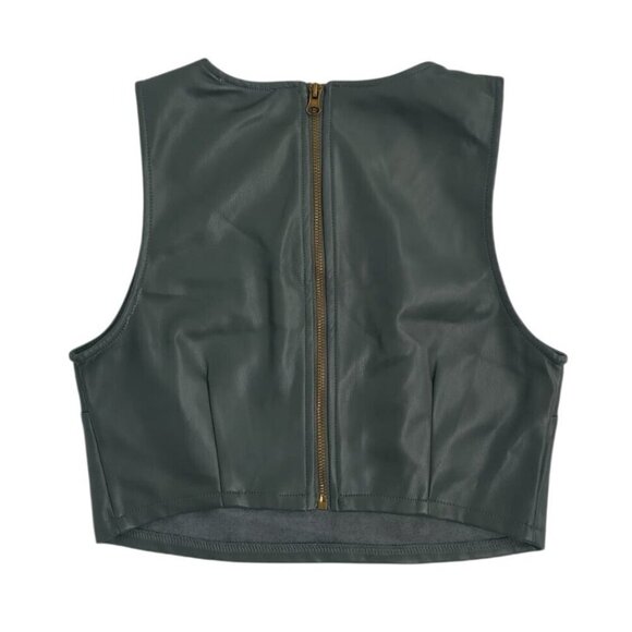Faux Leather Green Sleeveless Crop Top With Back Zipper, Size M, NWT. - Picture 2 of 8